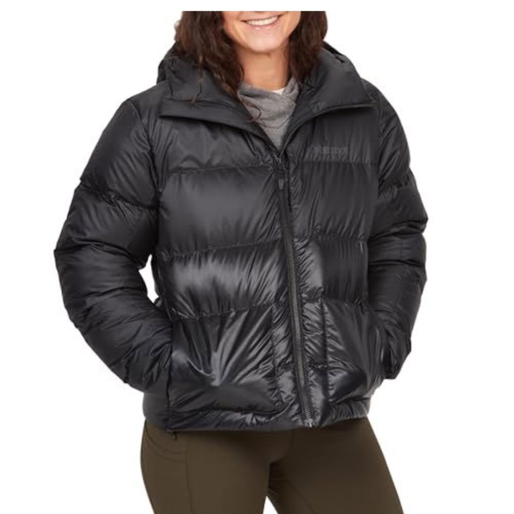 Marmot Black Puffer Jacket with High Neck Hood